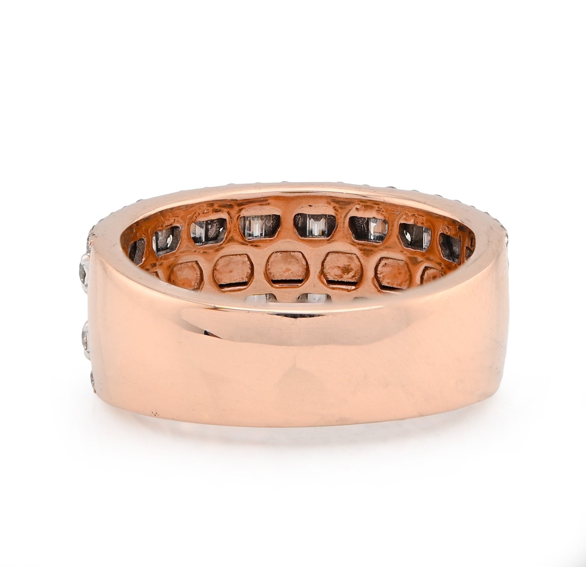 10K Rose Gold 2.35CT Baguette Round Pair Centre Dual Row Natural Diamond Men Ring Band - Elite Jewelers - Rings
