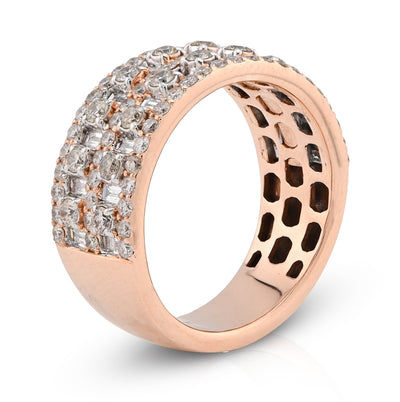 10K Rose Gold 2.35CT Baguette Round Pair Centre Dual Row Natural Diamond Men Ring Band - Elite Jewelers - Rings