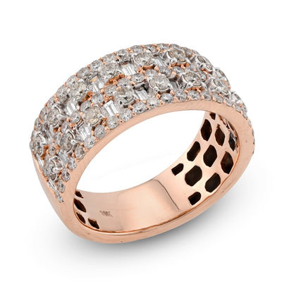 10K Rose Gold 2.35CT Baguette Round Pair Centre Dual Row Natural Diamond Men Ring Band - Elite Jewelers - Rings