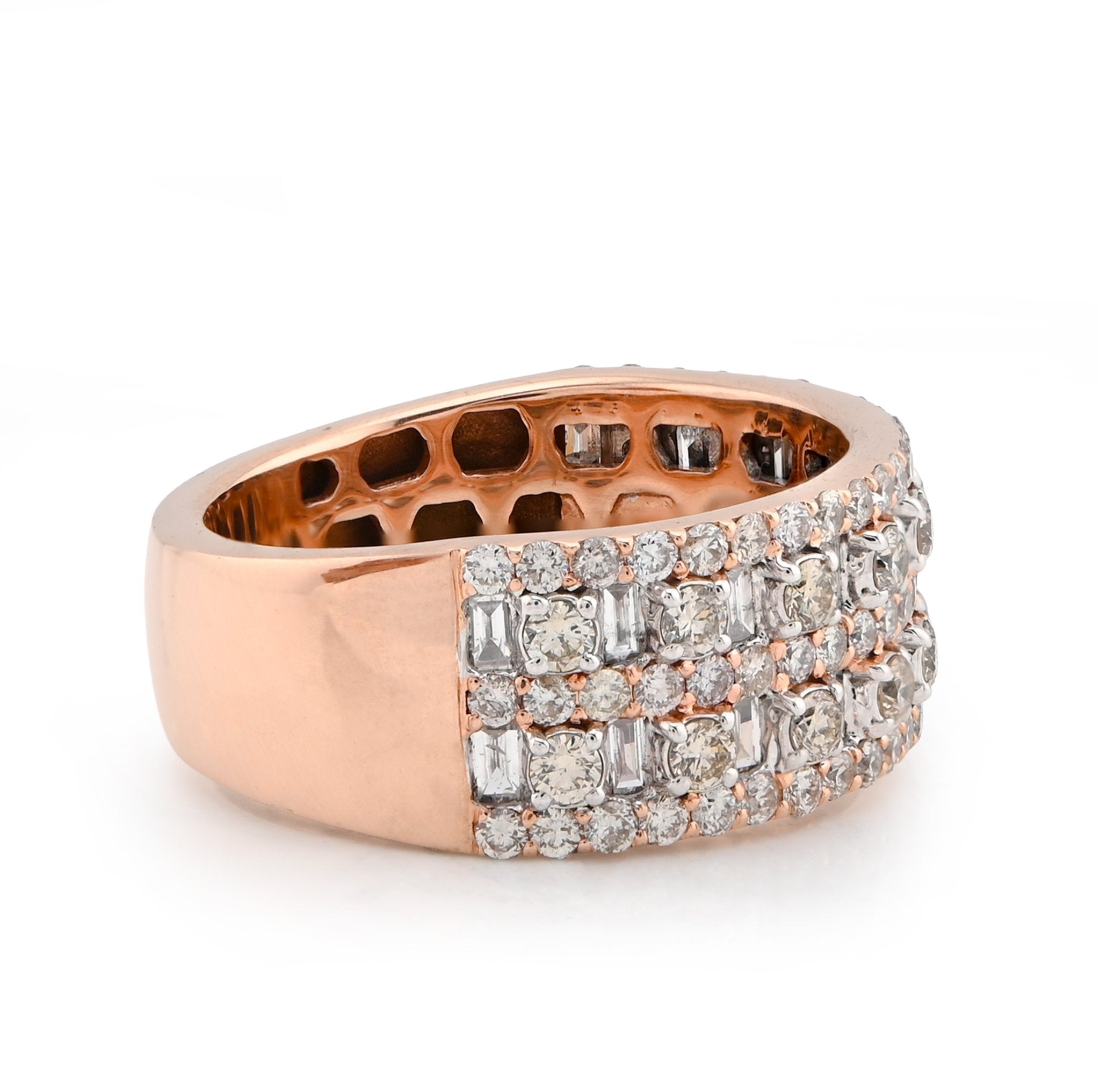 10K Rose Gold 2.35CT Baguette Round Pair Centre Dual Row Natural Diamond Men Ring Band - Elite Jewelers - Rings