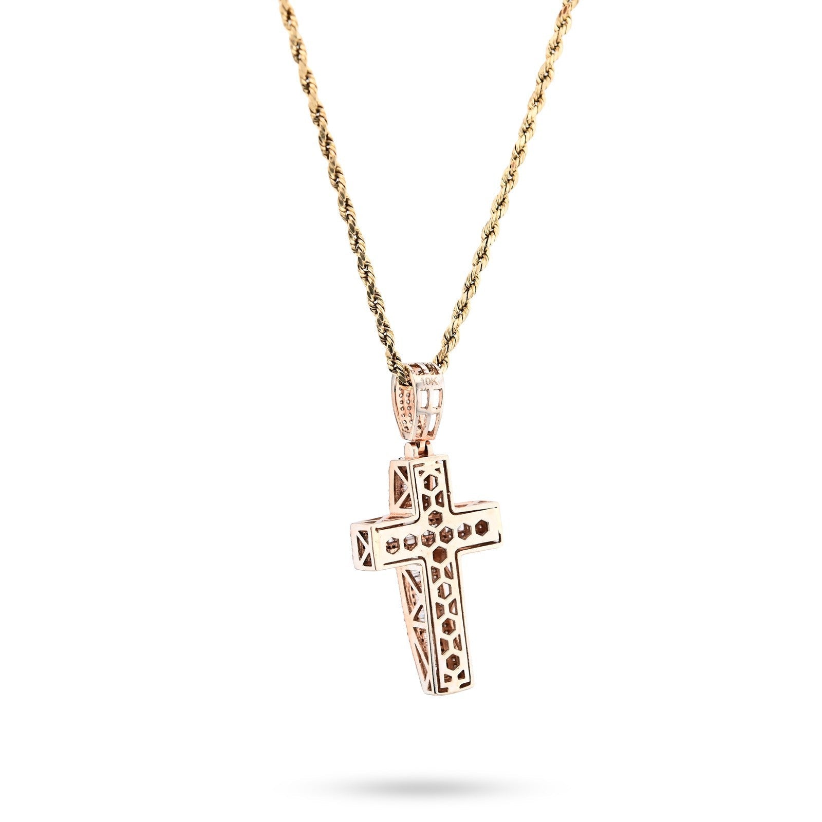 10k Rose Gold 2CTW Natural Round/Baguette Diamond ICED Cross Pendant 5.9g Charm - Elite Jewelers - Charms & Pendants