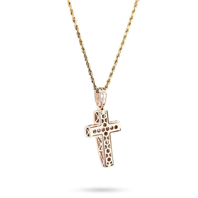 10k Rose Gold 2CTW Natural Round/Baguette Diamond ICED Cross Pendant 5.9g Charm - Elite Jewelers - Charms & Pendants