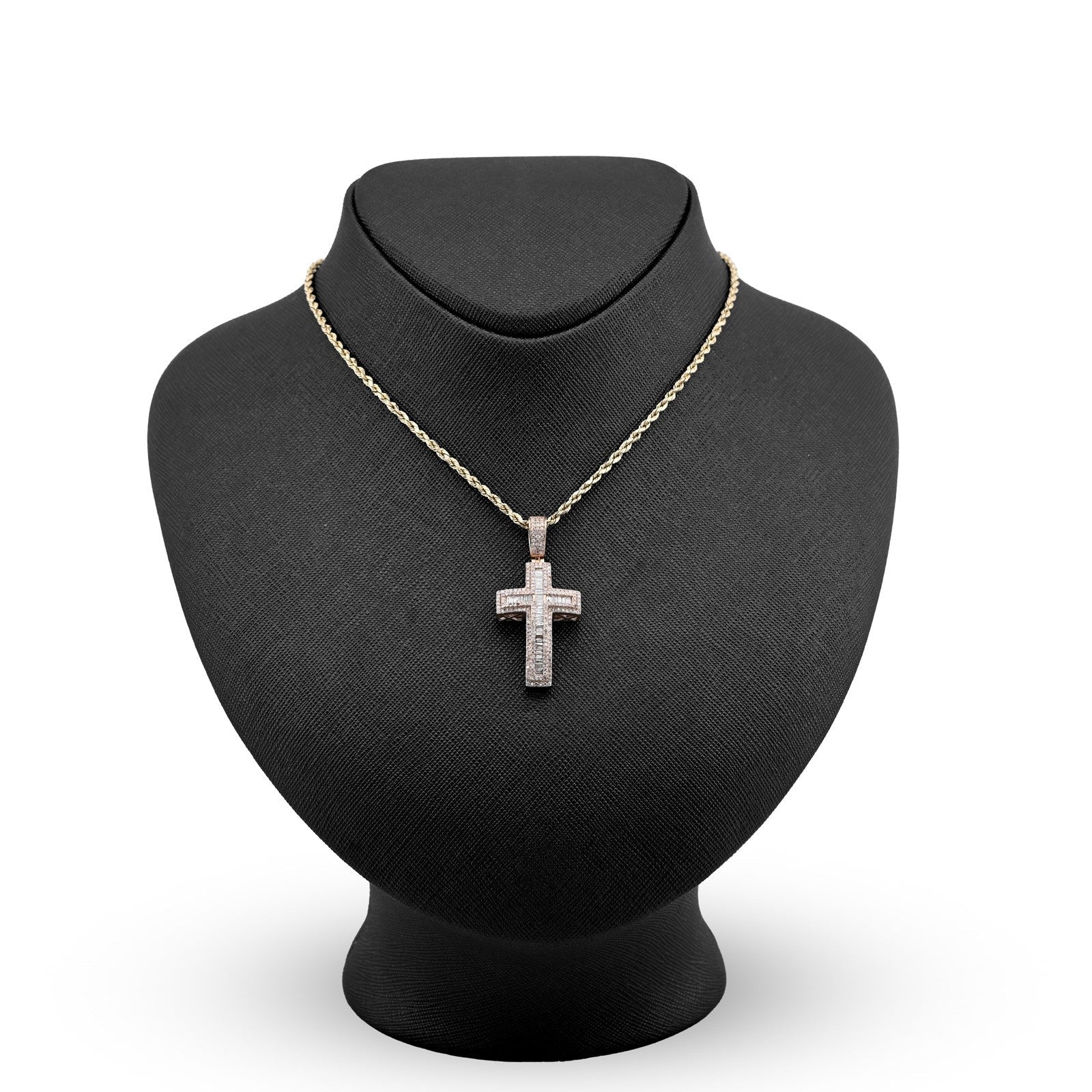 10k Rose Gold 2CTW Natural Round/Baguette Diamond ICED Cross Pendant 5.9g Charm - Elite Jewelers - Charms & Pendants