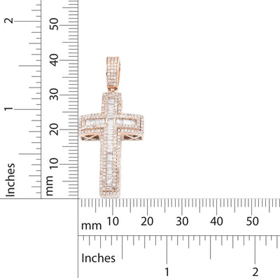 10k Rose Gold 2CTW Natural Round/Baguette Diamond ICED Cross Pendant 5.9g Charm - Elite Jewelers - Charms & Pendants