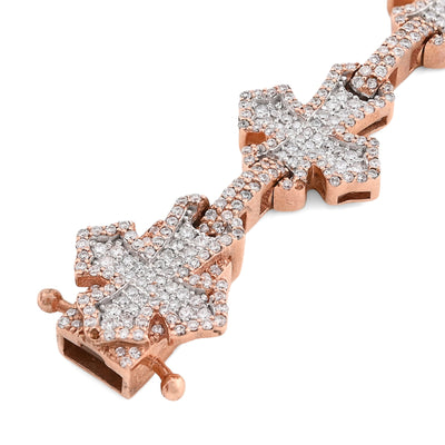 10K Rose Gold 3.30CT Natural Diamond 8" Cross Link 8" Braclet Men Women 23.3g - Elite Jewelers - Bracelets