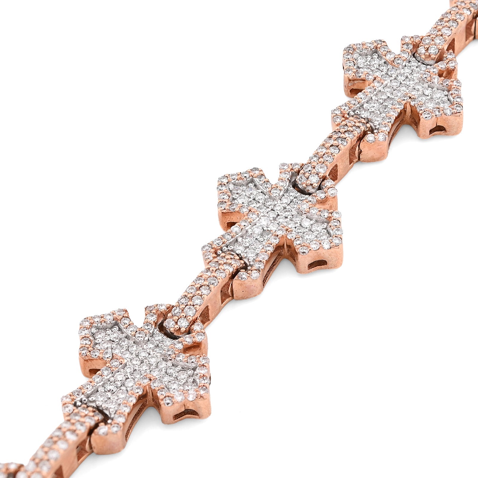 10K Rose Gold 3.30CT Natural Diamond 8" Cross Link 8" Braclet Men Women 23.3g - Elite Jewelers - Bracelets