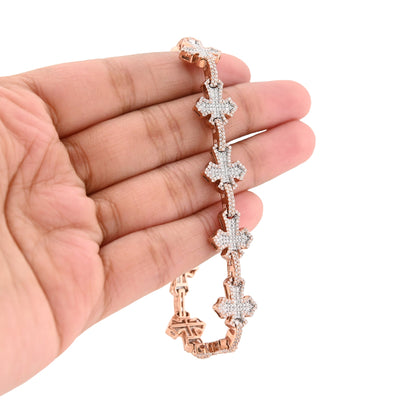 10K Rose Gold 3.30CT Natural Diamond 8" Cross Link 8" Braclet Men Women 23.3g - Elite Jewelers - Bracelets