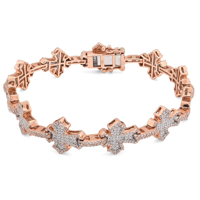 10K Rose Gold 3.30CT Natural Diamond 8" Cross Link 8" Braclet Men Women 23.3g - Elite Jewelers - Bracelets