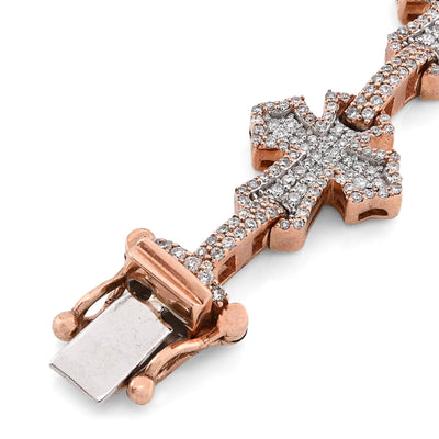 10K Rose Gold 3.30CT Natural Diamond 8" Cross Link 8" Braclet Men Women 23.3g - Elite Jewelers - Bracelets