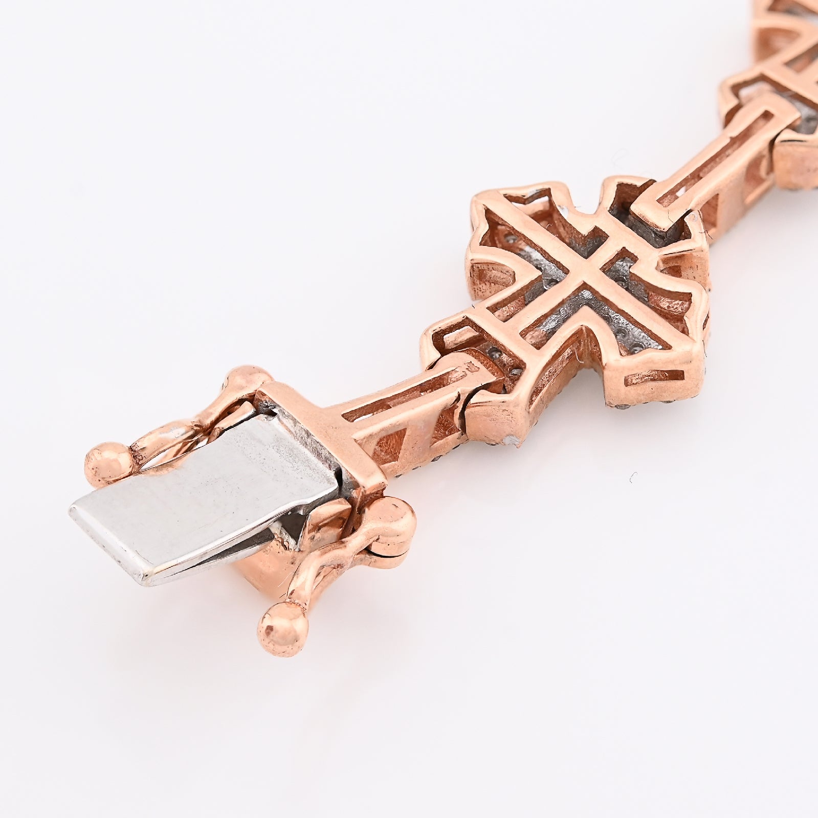 10K Rose Gold 3.30CT Natural Diamond 8" Cross Link 8" Braclet Men Women 23.3g - Elite Jewelers - Bracelets