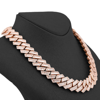10K Rose Gold 34.92CT Natural Baguette/Round Diamond Cuban Link 18MM 306 Grams Chain Men 22" Neckalce - Elite Jewelers-Necklaces