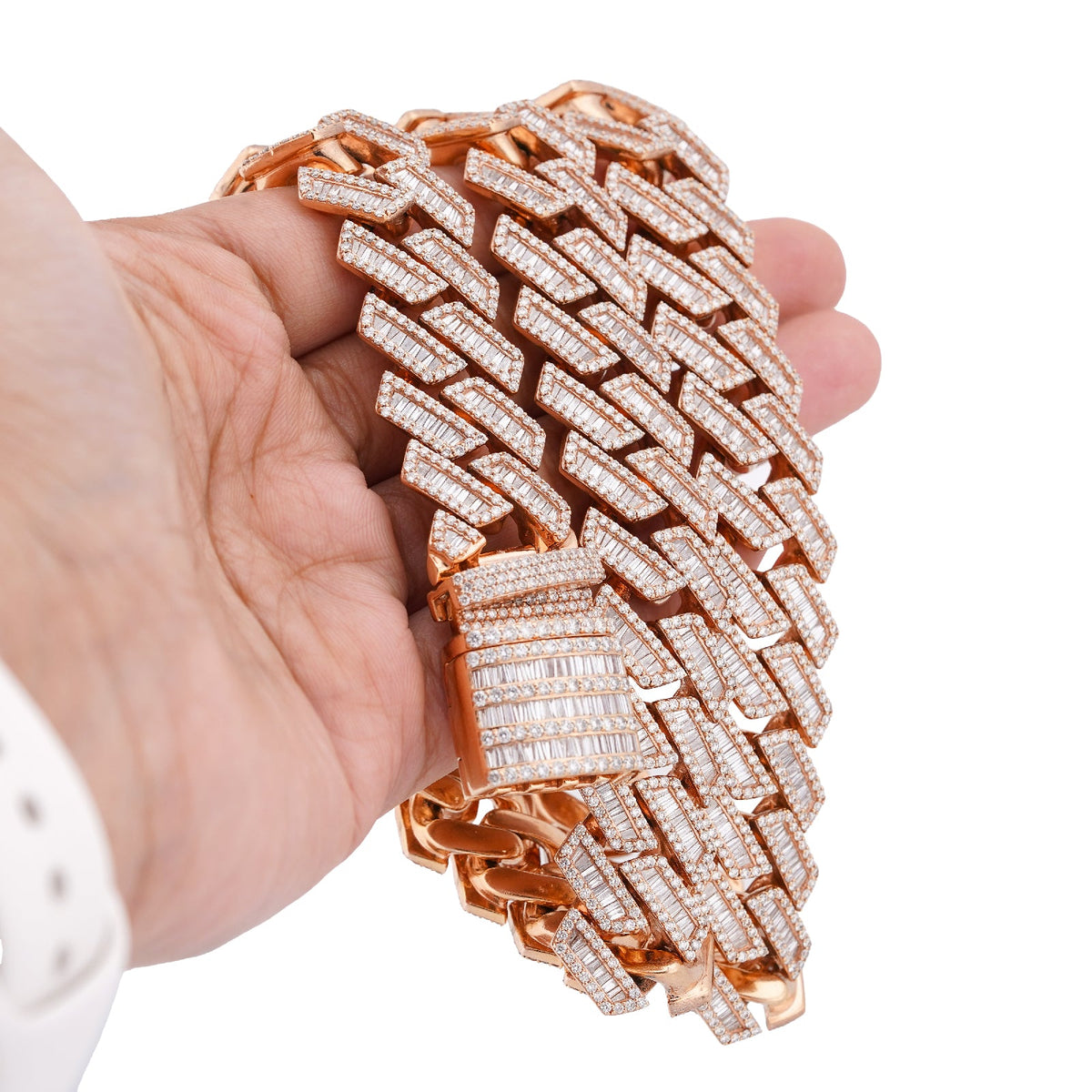 10K Rose Gold 34.92CT Natural Baguette/Round Diamond Cuban Link 18MM 306 Grams Chain Men 22" Neckalce - Elite Jewelers-Necklaces