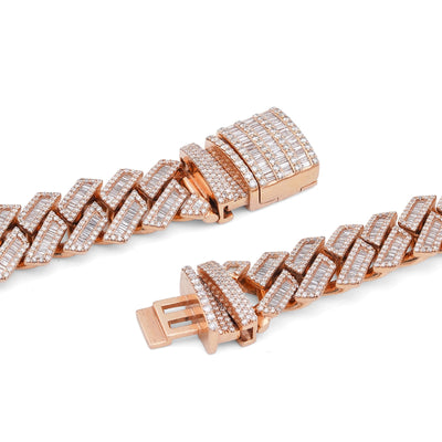 10K Rose Gold 34.92CT Natural Baguette/Round Diamond Cuban Link 18MM 306 Grams Chain Men 22" Neckalce - Elite Jewelers-Necklaces