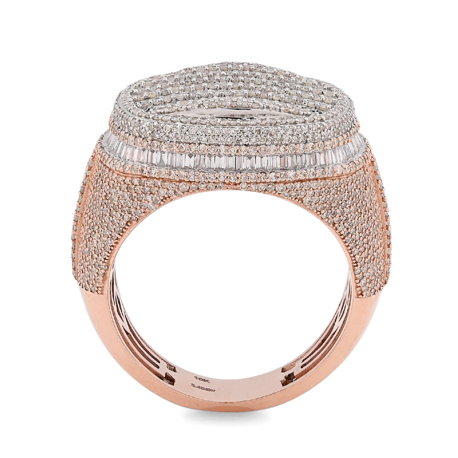 10K Rose Gold 4.18CT Baguette Cross Men Natural Diamond Pinky Ring - Elite Jewelers - Rings