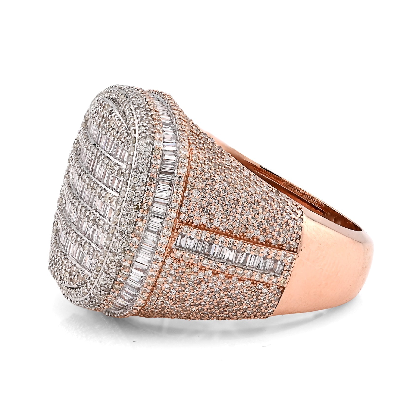 10K Rose Gold 4.18CT Baguette Cross Men Natural Diamond Pinky Ring - Elite Jewelers - Rings
