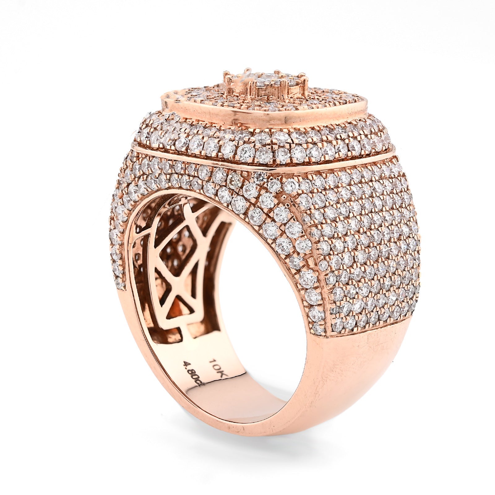 10K Rose Gold 4.80CT Natural Diamond Rectangular Shape Men 17.9g Pinky Ring - Elite Jewelers - Rings