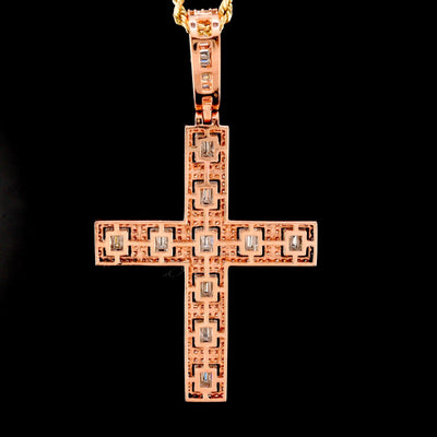 10k Rose Gold 4CTW Natural Round/Baguette Diamond Cross Charm Pendant 9.1gms - Elite Jewelers - Charms & Pendants