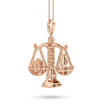 10k Rose Gold 5.17CTW Round/Baguette Diamond Libra Scale Justice Pendant 26.5gms - Elite Jewelers - Charms & Pendants