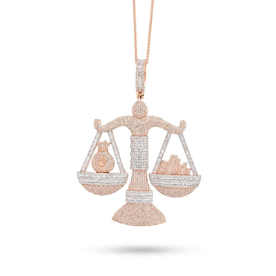 10k Rose Gold 5.17CTW Round/Baguette Diamond Libra Scale Justice Pendant 26.5gms - Elite Jewelers - Charms & Pendants