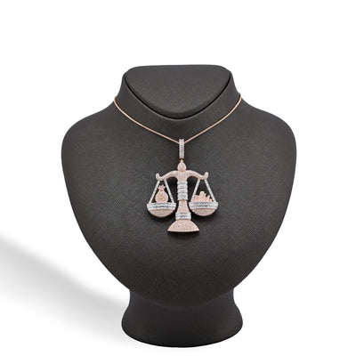 10k Rose Gold 5.17CTW Round/Baguette Diamond Libra Scale Justice Pendant 26.5gms - Elite Jewelers - Charms & Pendants