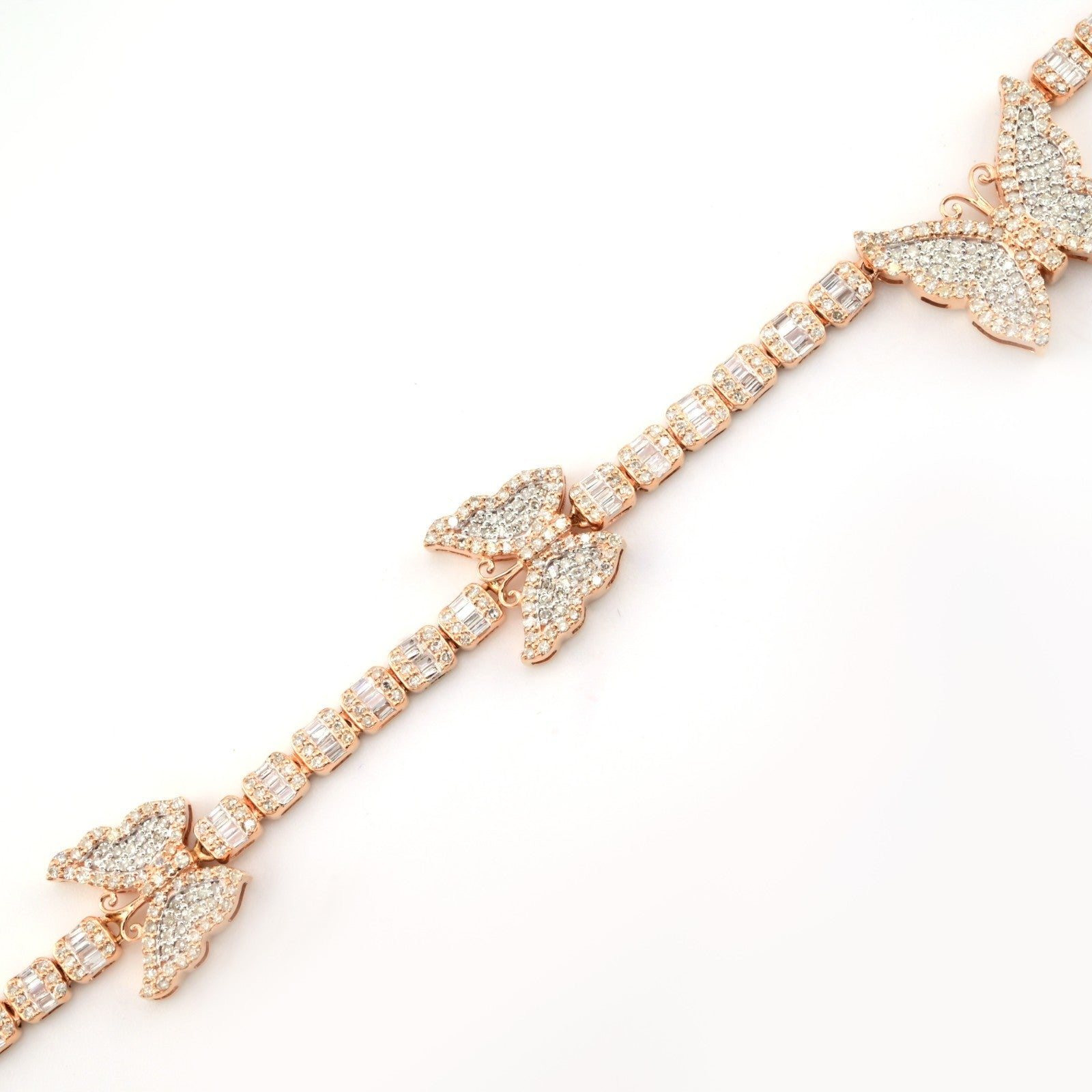 10k Rose Gold 5.48CT Baguette Diamond Butterfly Tennis Chain 25.4g 18In Necklace - Elite Jewelers - Necklaces & Chains