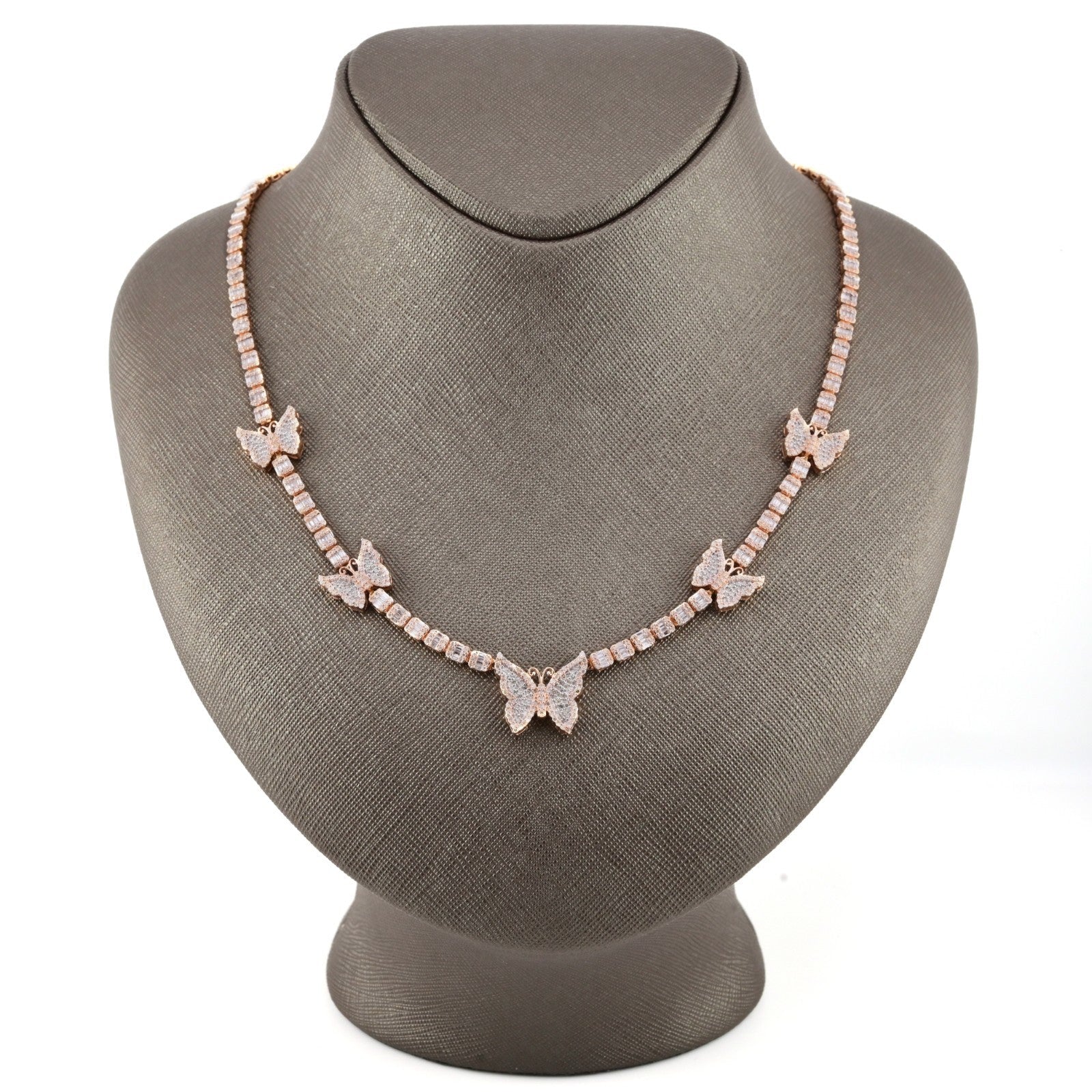 10k Rose Gold 5.48CT Baguette Diamond Butterfly Tennis Chain 25.4g 18In Necklace - Elite Jewelers - Necklaces & Chains
