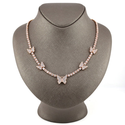 10k Rose Gold 5.48CT Baguette Diamond Butterfly Tennis Chain 25.4g 18In Necklace - Elite Jewelers - Necklaces & Chains