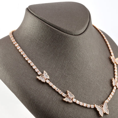 10k Rose Gold 5.48CT Baguette Diamond Butterfly Tennis Chain 25.4g 18In Necklace - Elite Jewelers - Necklaces & Chains