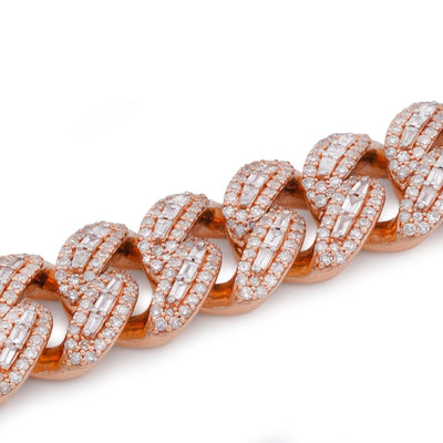10K Rose Gold 5.73CT Natural Diamond Centre Baguette Cuban Link Men 10MM Bracelet 8" - Elite Jewelers-Bracelets