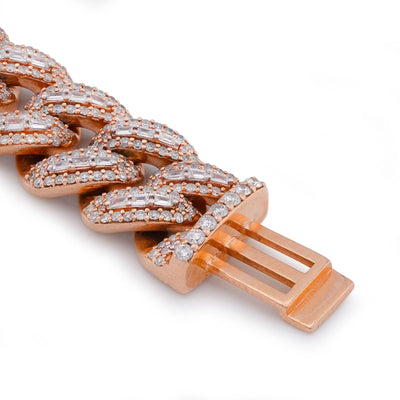 10K Rose Gold 5.73CT Natural Diamond Centre Baguette Cuban Link Men 10MM Bracelet 8" - Elite Jewelers-Bracelets