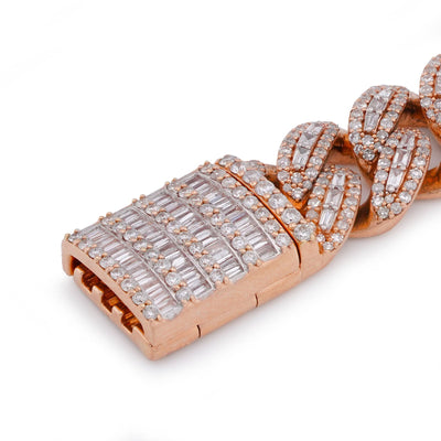 10K Rose Gold 5.73CT Natural Diamond Centre Baguette Cuban Link Men 10MM Bracelet 8" - Elite Jewelers-Bracelets