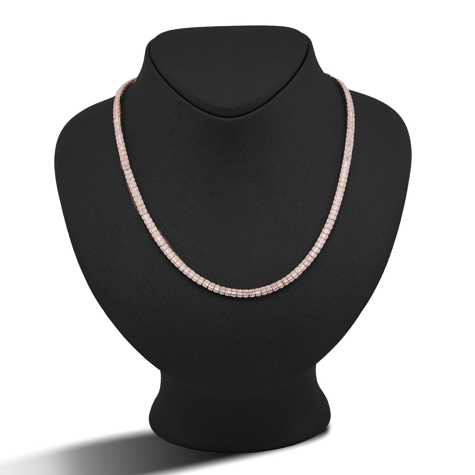 10K Rose Gold 6.01CT Natural Diamond Natural Diamond Baguette Centre Row 4MM Tennis Chain 22" Men Women Necklace - Elite Jewelers-Necklaces
