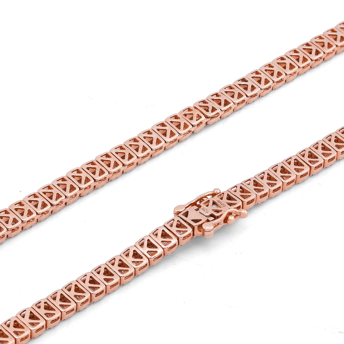 10K Rose Gold 6.01CT Natural Diamond Natural Diamond Baguette Centre Row 4MM Tennis Chain 22" Men Women Necklace - Elite Jewelers-Necklaces