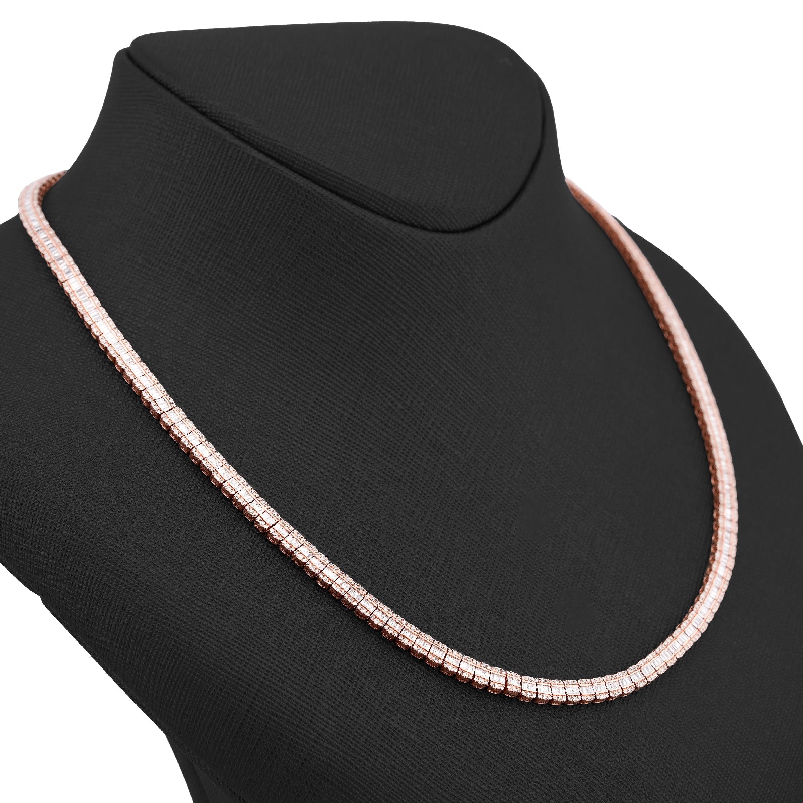 10K Rose Gold 6.01CT Natural Diamond Natural Diamond Baguette Centre Row 4MM Tennis Chain 22" Men Women Necklace - Elite Jewelers-Necklaces