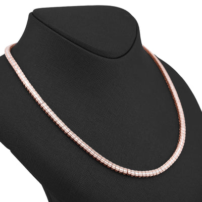 10K Rose Gold 6.01CT Natural Diamond Natural Diamond Baguette Centre Row 4MM Tennis Chain 22" Men Women Necklace - Elite Jewelers-Necklaces