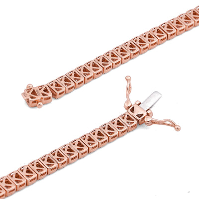 10K Rose Gold 6.01CT Natural Diamond Natural Diamond Baguette Centre Row 4MM Tennis Chain 22" Men Women Necklace - Elite Jewelers-Necklaces