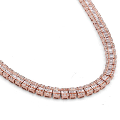 10K Rose Gold 6.01CT Natural Diamond Natural Diamond Baguette Centre Row 4MM Tennis Chain 22" Men Women Necklace - Elite Jewelers-Necklaces