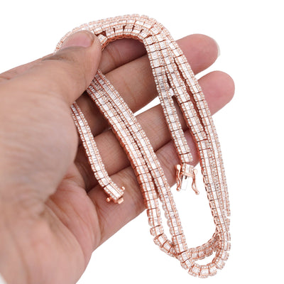 10K Rose Gold 6.01CT Natural Diamond Natural Diamond Baguette Centre Row 4MM Tennis Chain 22" Men Women Necklace - Elite Jewelers-Necklaces