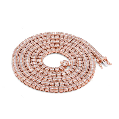 10K Rose Gold 6.01CT Natural Diamond Natural Diamond Baguette Centre Row 4MM Tennis Chain 22" Men Women Necklace - Elite Jewelers-Necklaces