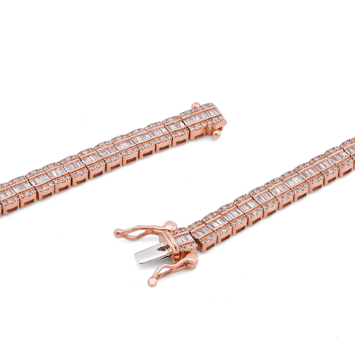 10K Rose Gold 6.01CT Natural Diamond Natural Diamond Baguette Centre Row 4MM Tennis Chain 22" Men Women Necklace - Elite Jewelers-Necklaces