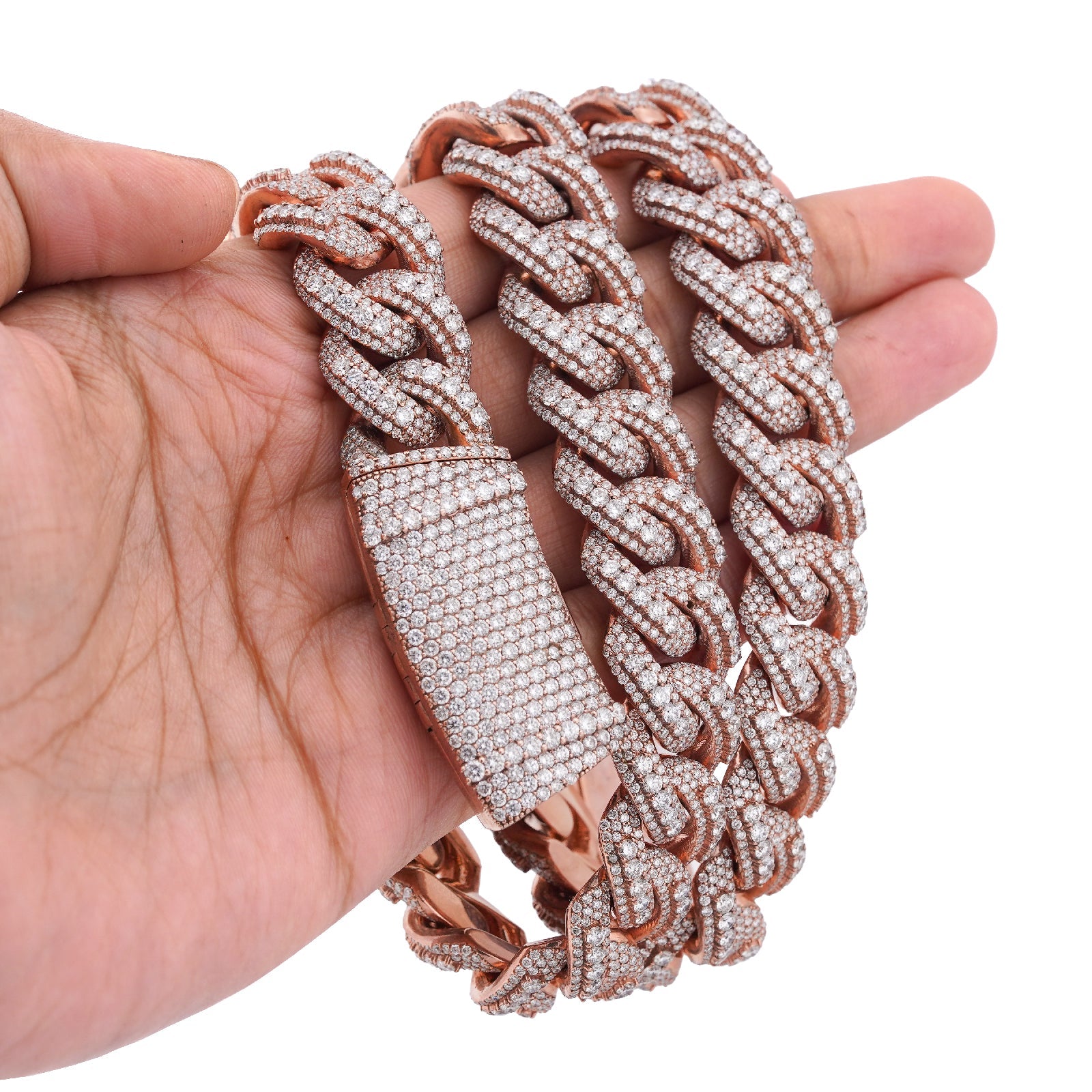 10K Rose Gold 60.58CT Round Cuban link natural Diamond 203 Grams Chain Men 15MM 22" Neckalce - Elite Jewelers-Necklaces
