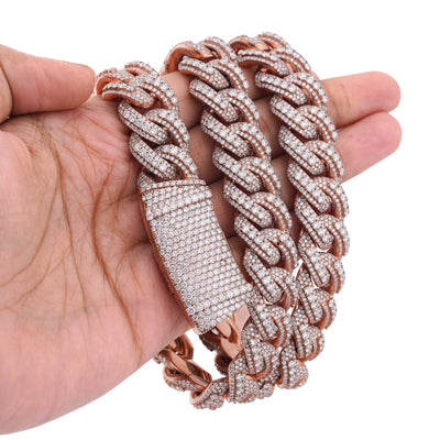 10K Rose Gold 60.58CT Round Cuban link natural Diamond 203 Grams Chain Men 15MM 22" Neckalce - Elite Jewelers-Necklaces
