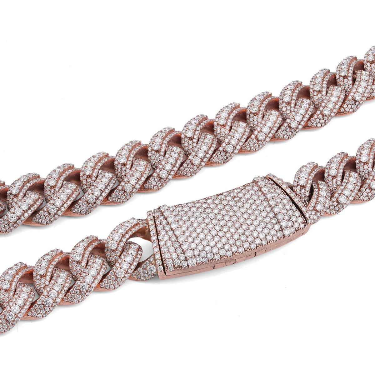 10K Rose Gold 60.58CT Round Cuban link natural Diamond 203 Grams Chain Men 15MM 22" Neckalce - Elite Jewelers-Necklaces
