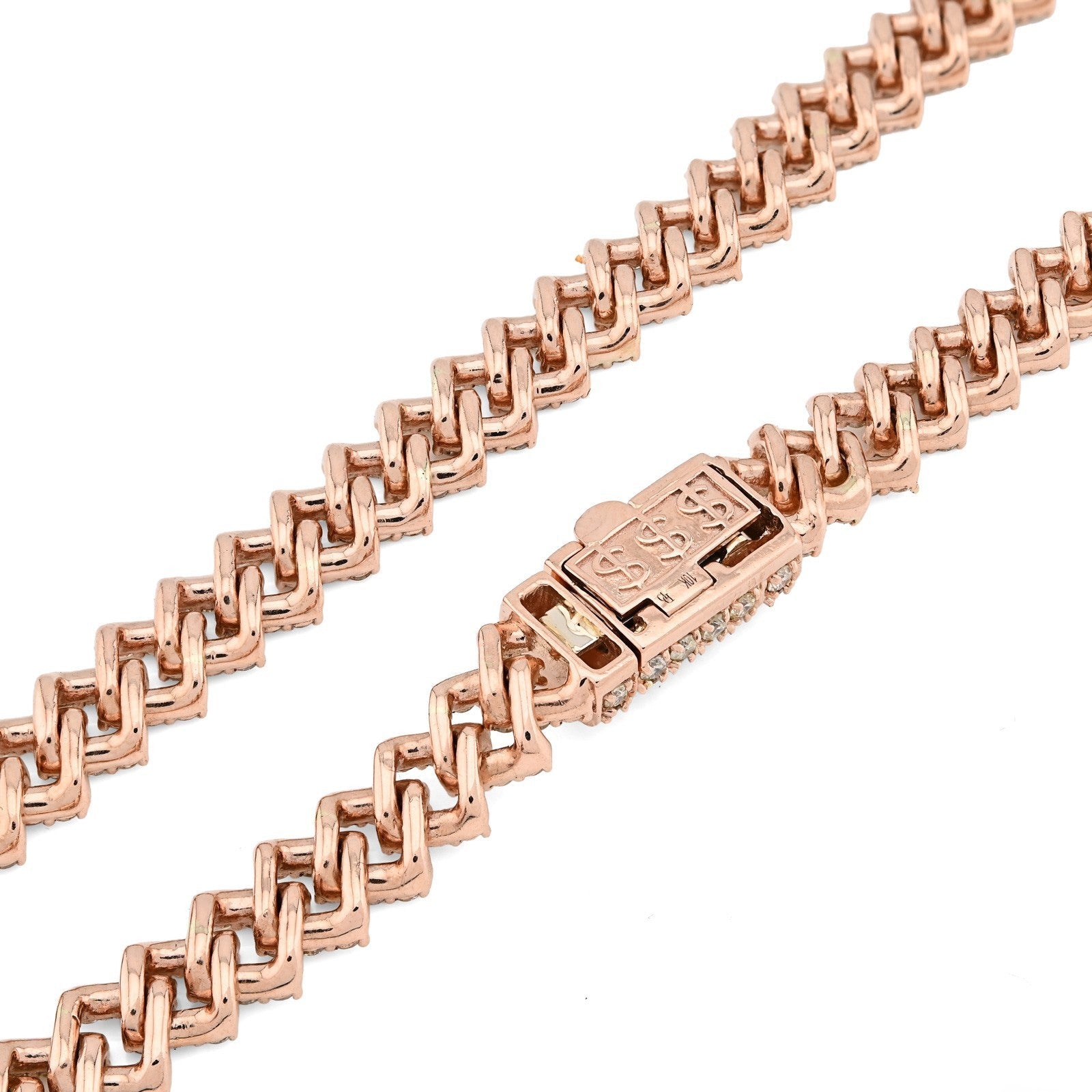10k Rose Gold 62.4g 18CTW Natural Diamond 8MM Cuban Link Chain 21 Inch Necklace - Elite Jewelers - Necklaces & Chains