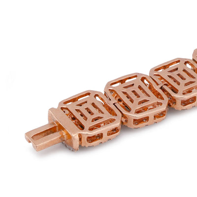 10K Rose Gold 7.57CT Natural Hexagon Link Baguette/Round Diamond 8.5MM Men Bracelet 8" - Elite Jewelers-Bracelets