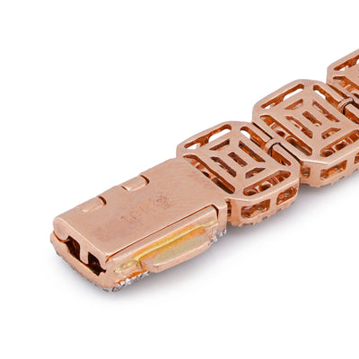 10K Rose Gold 7.57CT Natural Hexagon Link Baguette/Round Diamond 8.5MM Men Bracelet 8" - Elite Jewelers-Bracelets