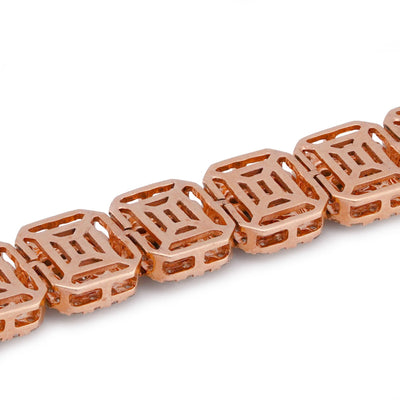 10K Rose Gold 7.57CT Natural Hexagon Link Baguette/Round Diamond 8.5MM Men Bracelet 8" - Elite Jewelers-Bracelets
