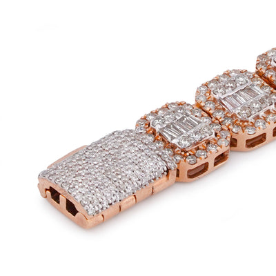 10K Rose Gold 7.57CT Natural Hexagon Link Baguette/Round Diamond 8.5MM Men Bracelet 8" - Elite Jewelers-Bracelets
