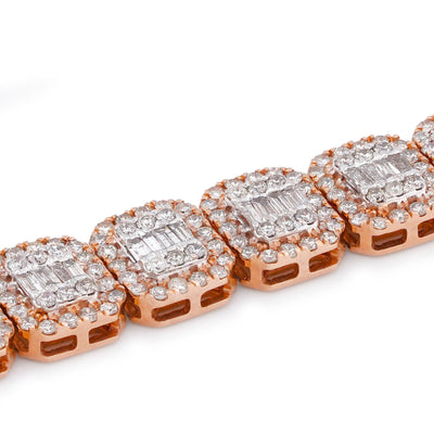 10K Rose Gold 7.57CT Natural Hexagon Link Baguette/Round Diamond 8.5MM Men Bracelet 8" - Elite Jewelers-Bracelets