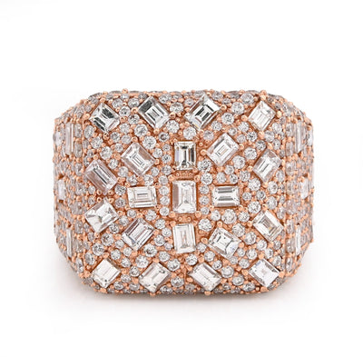 10K Rose Gold 7.85CT Round/Emerald Natural Diamond Square Side Iced Men Pinky Ring - Elite Jewelers - Rings